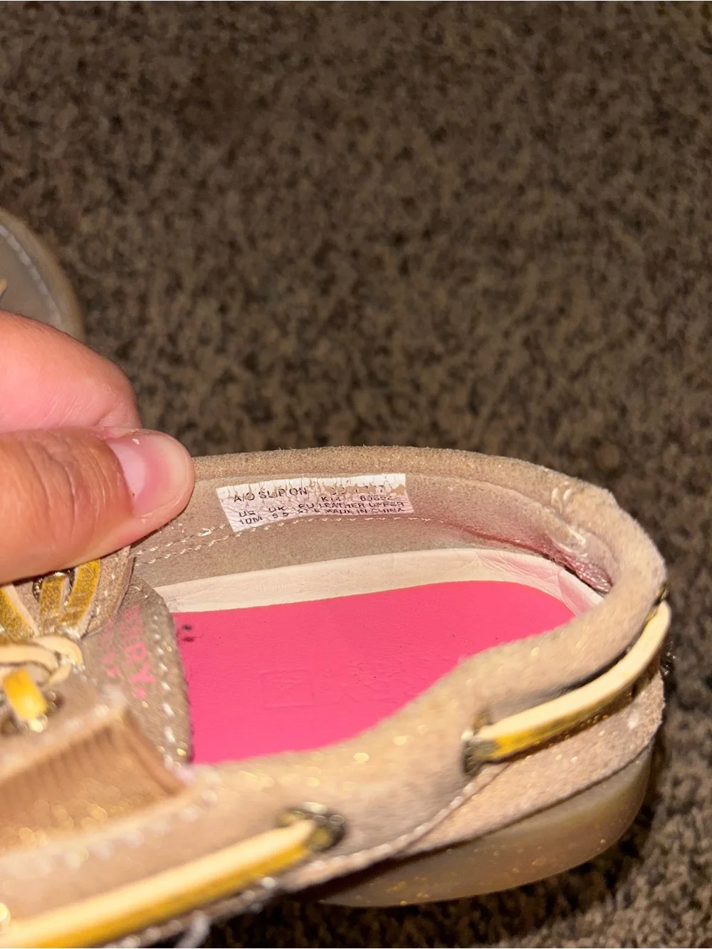 Sperry Gold-Tone Boat Shoes with Pink Insole